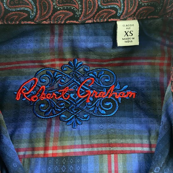 NWT Robert Graham Boomer Shirt Mens XS Classic Fit Blue Red Plaid Check Cotton - Picture 8 of 14